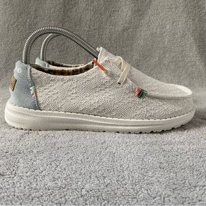 Hey Dude Womens 7 Wendy Casual Slip On Comfort Flat Shoes Boho White Crochet
